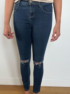 Forever 21 Dark Blue Skinny Jeans with Knee Rips
